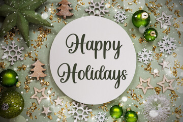 Text Happy Holidays, Green Christmas Decor, Snow