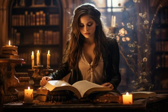 A woman engrossed in a captivating book at a cozy table
