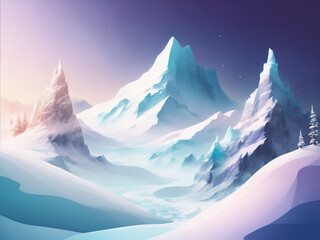 Snowy glacial landscape generated by AI