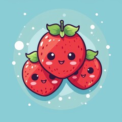 vector image of strawberries kawaii style