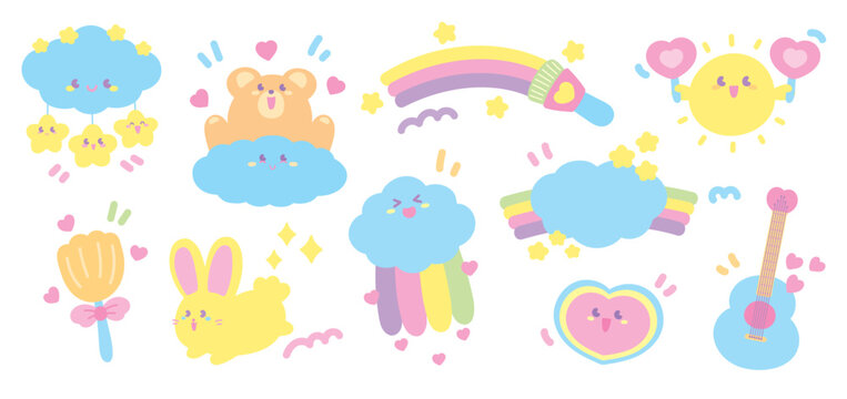 cute sweet pastel kawaii cartoon graphic vector set in happy day theme for decorating your artwork
