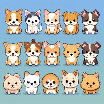 vector image of puppies kawaii style