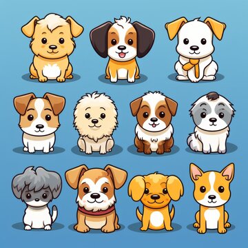 vector image of puppies kawaii style