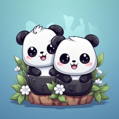 Fototapeta premium vector image of pandas kawaii style