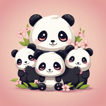 vector image of pandas kawaii style
