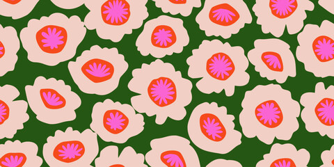 Naklejka premium Hand drawn flowers, seamless patterns with floral for fabric, textiles, clothing, wrapping paper, cover, banner, interior decor, abstract backgrounds. vector illustration.