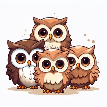 vector image of owls kawaii style