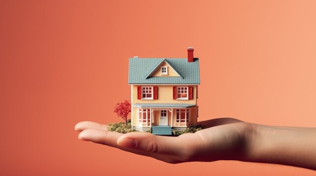 Hand hold model house - home loan campaign or real estate concept
