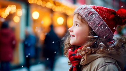 Beautiful little girl dreams near the fireplace at Christmas. Ai generated