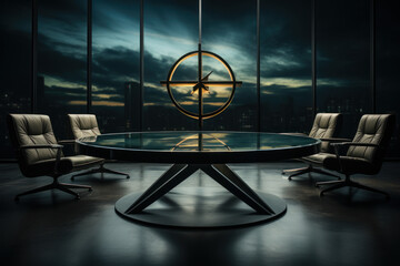 A photo of a peace negotiation table, symbolizing the pursuit of global peace and conflict resolution. Concept of diplomacy. Generative Ai. - obrazy, fototapety, plakaty