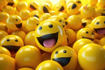 A playful collection of smiling yellow balls