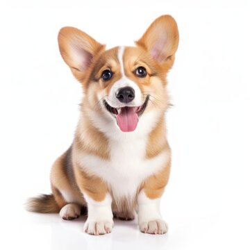 A cute little dog relaxing on a clean white surface