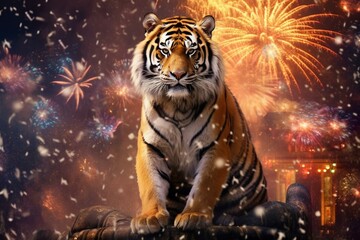 New Year's greeting card for the Year of the Tiger 2022. Generative AI