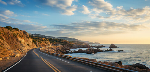 The empty mountain road is by the sea