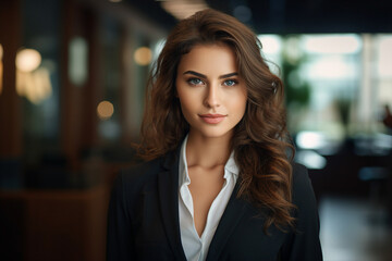 Fototapeta premium Generative AI picture portrait of amazing gorgeous office worker young woman