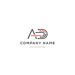 Monogram Letter AD Technology Logo Design. Black and White Logo. Usable for Business Logos. Flat Vector Logo Design Template