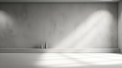 abstract. minimalistic background for product presentation. walls in  large empty room greyish white. can full of sunlight. Loft wall or minimalist wall. Shadow, light from windows to plaster wall