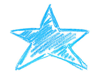 Photo grunge hand draw, scribble shape blue star, wax pastel, crayon isolated on white, clipping...