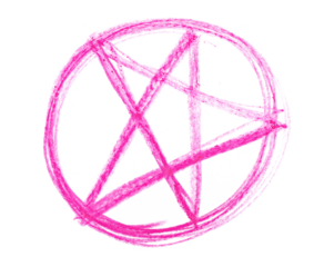 Photo grunge hand draw, scribble pentagram symbol, wax pastel, crayon isolated on white, clipping path
