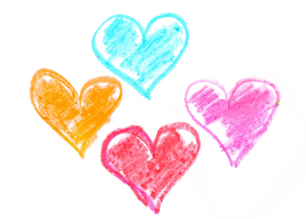 Photo grunge hand draw, scribble colorful heart, wax pastel, crayon isolated on white, clipping path
