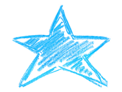 Photo grunge hand draw, scribble shape blue star, wax pastel, crayon isolated on white, clipping path
