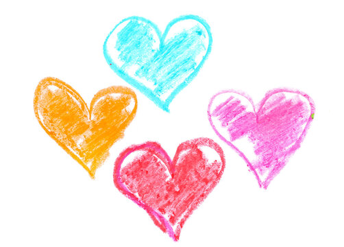 Photo grunge hand draw, scribble colorful heart, wax pastel, crayon isolated on white, clipping path

