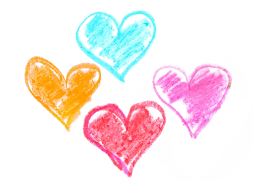 Photo grunge hand draw, scribble colorful heart, wax pastel, crayon isolated on white, clipping path
