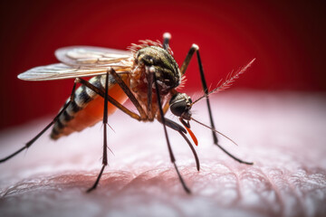 vue macro d'un moustique en train de piquer une peau humaine