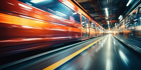 Fototapeta na wymiar Motion blurred car light tracks in the tunnel