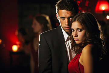 Man at party, distracted by another woman.