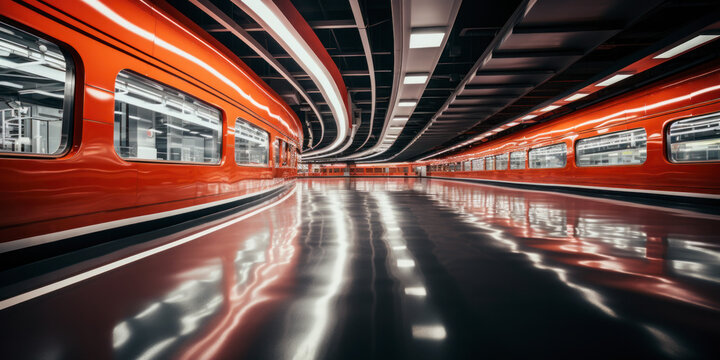 Motion blurred car light tracks in the tunnel