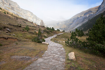 Hiking landscape with trail to mountain