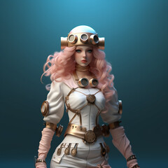 Top model Girl, full body, Steampunk, Mechanic Pirate Style Dress in pastel color, Steampunk Retro Futuristic . AI Generative
