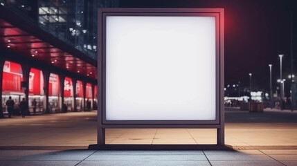 Commercial, marketing and advertising concept at train station in the city, big mockup of blank showcase billboard or advertising light box for your text message or media content - obrazy, fototapety, plakaty