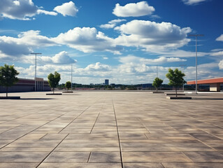 An empty parking lot  clouds