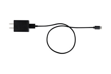 Smartphone charger with USB type C cable isolated on white background.
