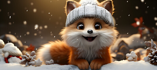 Cartoon fox in winter background