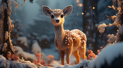 Cartoon deer in winter