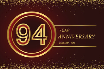 94th anniversary logo with gold double line style decorated with glitter and confetti Vector EPS 10