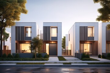 A cluster of contemporary architectural structures in a pristine white color scheme