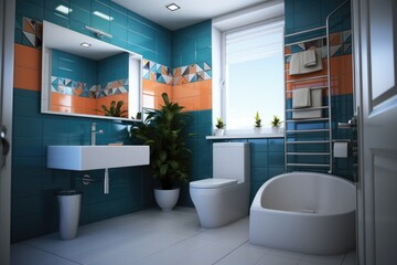 A modern and spacious bathroom with all necessary fixtures