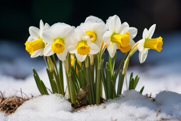 spring flowerbulbs growing in late snow