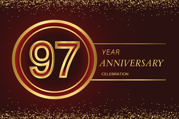 97th anniversary logo with gold double line style decorated with glitter and confetti Vector EPS 10
