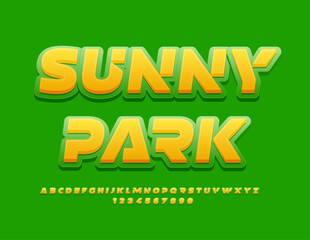 Vector eco template Sunny Park. Bright Unique Font. Creative Alphabet Letters and Numbers set
