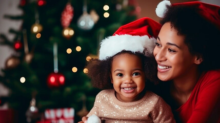 african american mother helping daughter to write letter for santa at home. Ai generated