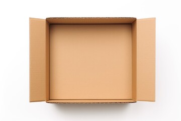 A white background with an empty cardboard box