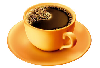 xícara amarela com café expresso quente isolado em fundo transparente 