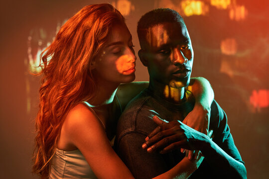 Multiracial couple at the disco