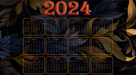 happy new year 2024 calendar layout - obrazy, fototapety, plakaty
