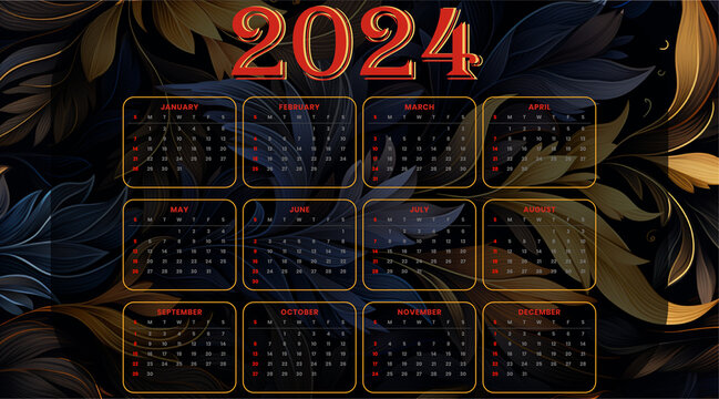happy new year 2024 calendar layout